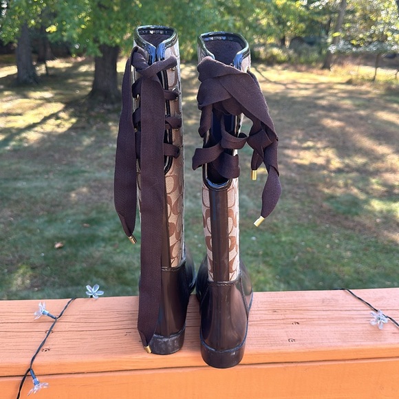 Coach Tristee Classic Logo Signature Lace Up Lined Rain Boots - Picture 12 of 16